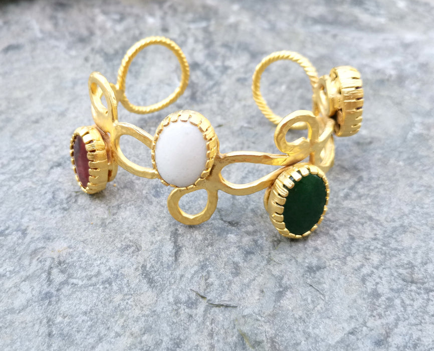 Bracelet with Colored Stones Gold Plated Brass Adjustable SR221