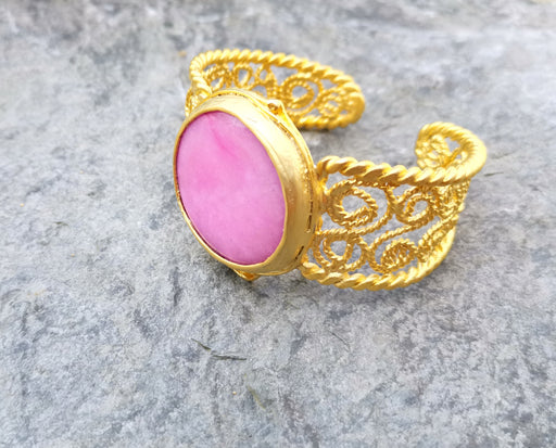 Bracelet with Pink Stone Gold Plated Brass Adjustable SR223