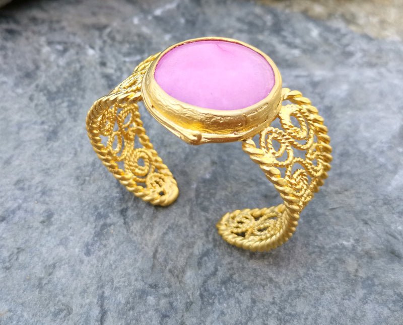 Bracelet with Pink Stone Gold Plated Brass Adjustable SR223
