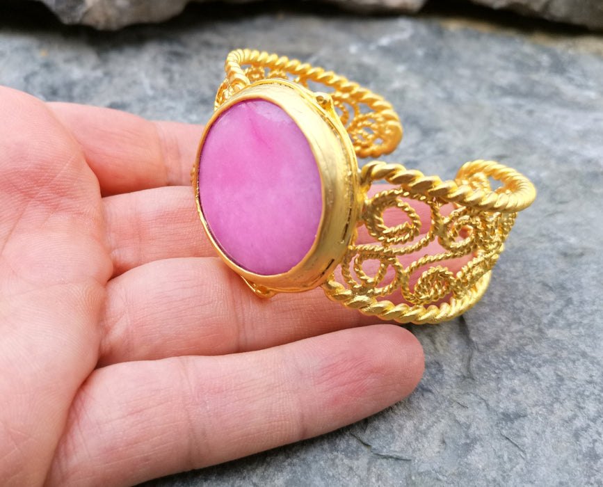 Bracelet with Pink Stone Gold Plated Brass Adjustable SR223
