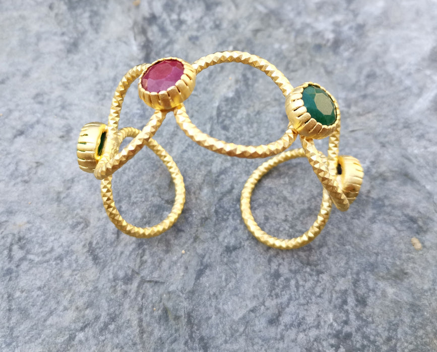Bracelet with Colored Stones Gold Plated Brass Adjustable SR225