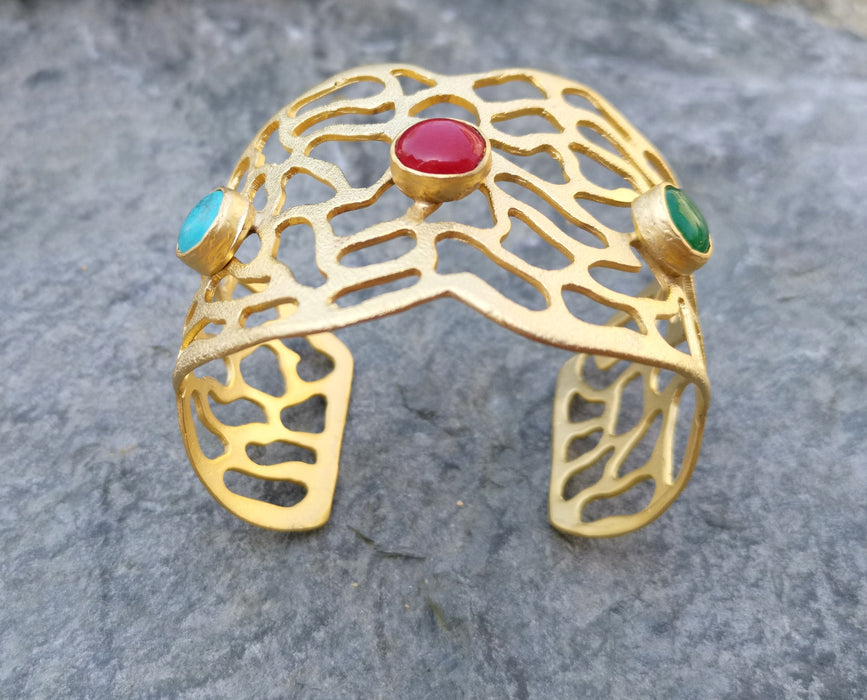 Bracelet with Colored Stones Gold Plated Brass Adjustable SR230