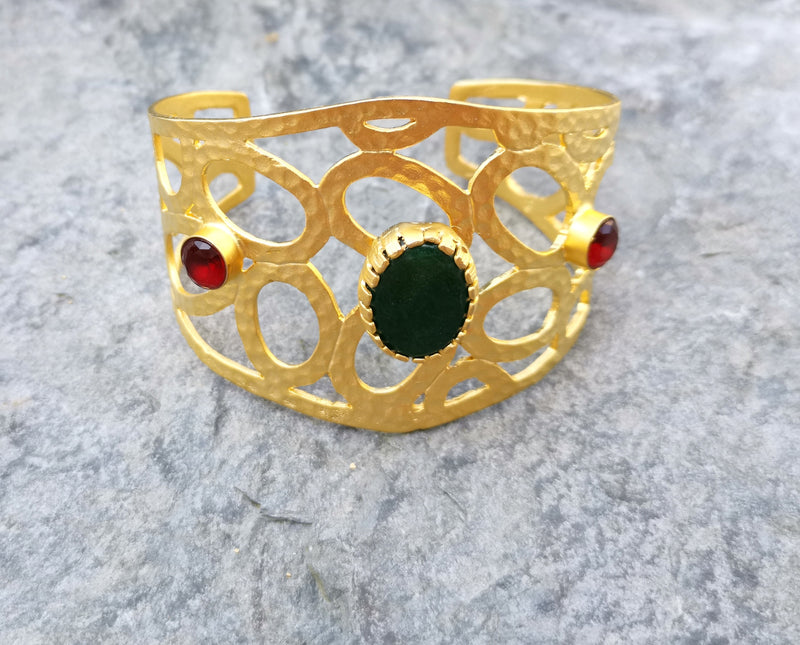 Bracelet with Colored Stones Gold Plated Brass Adjustable SR231