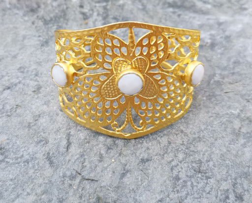 Butterfly Bracelet with White Stones Gold Plated Brass Adjustable SR232