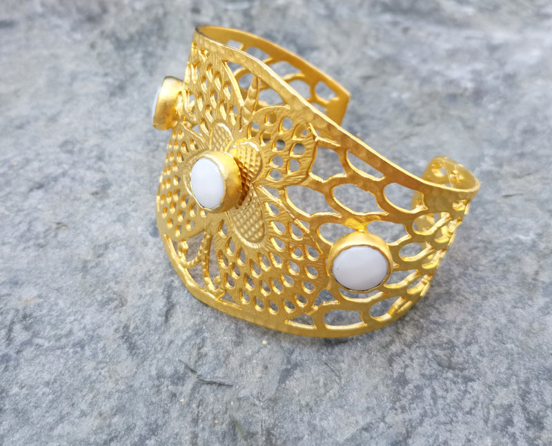 Butterfly Bracelet with White Stones Gold Plated Brass Adjustable SR232