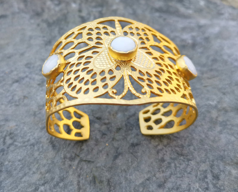 Butterfly Bracelet with White Stones Gold Plated Brass Adjustable SR232