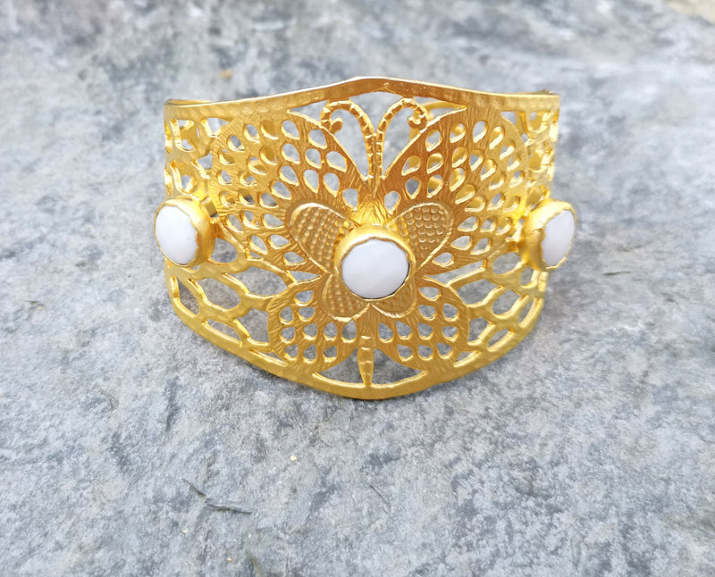 Butterfly Bracelet with White Stones Gold Plated Brass Adjustable SR232