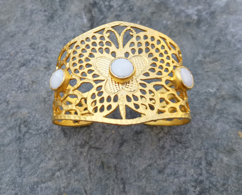 Butterfly Bracelet with White Stones Gold Plated Brass Adjustable SR232