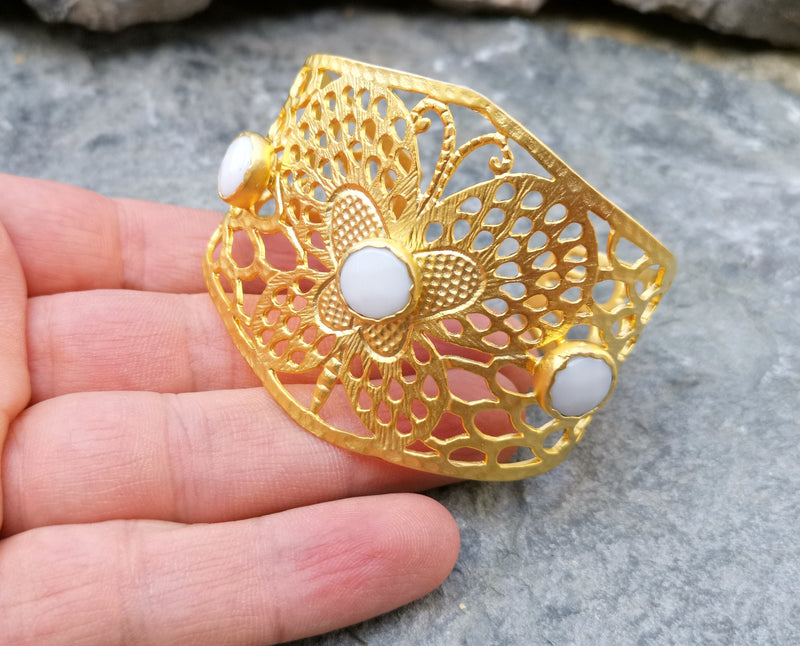 Butterfly Bracelet with White Stones Gold Plated Brass Adjustable SR232