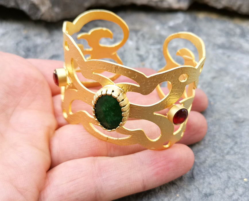 Bracelet with Colored Stones Gold Plated Brass Adjustable SR234