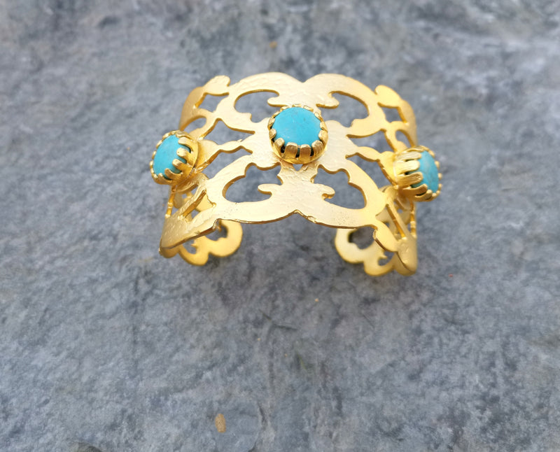Bracelet with Turquoise Stones Gold Plated Brass Adjustable SR236