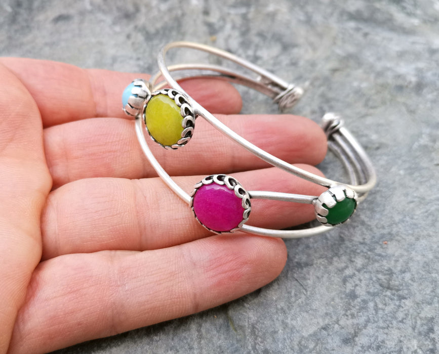 Bracelet With Colored Stones Antique Silver Plated Brass Adjustable SR240