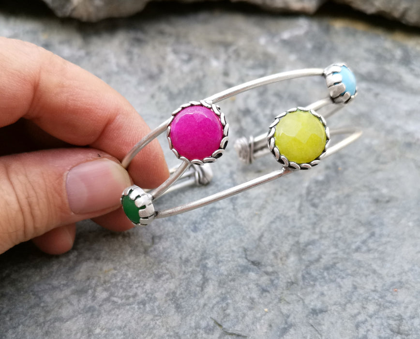 Bracelet With Colored Stones Antique Silver Plated Brass Adjustable SR240