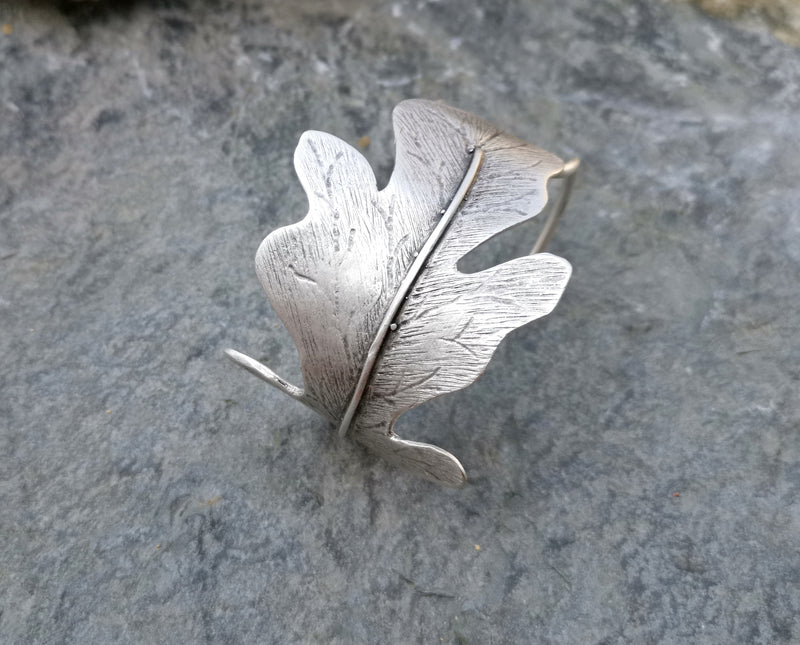Leaf Bracelet Antique Silver Plated Brass Adjustable SR246