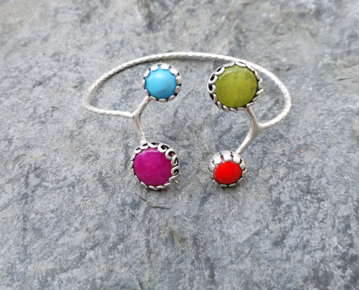 Bracelet with Colored Stones Antique Silver Plated Brass Adjustable SR255