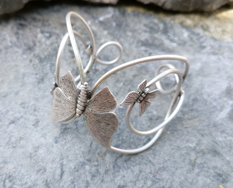 Butterflies Bracelet Antique Silver Plated Brass Adjustable SR259