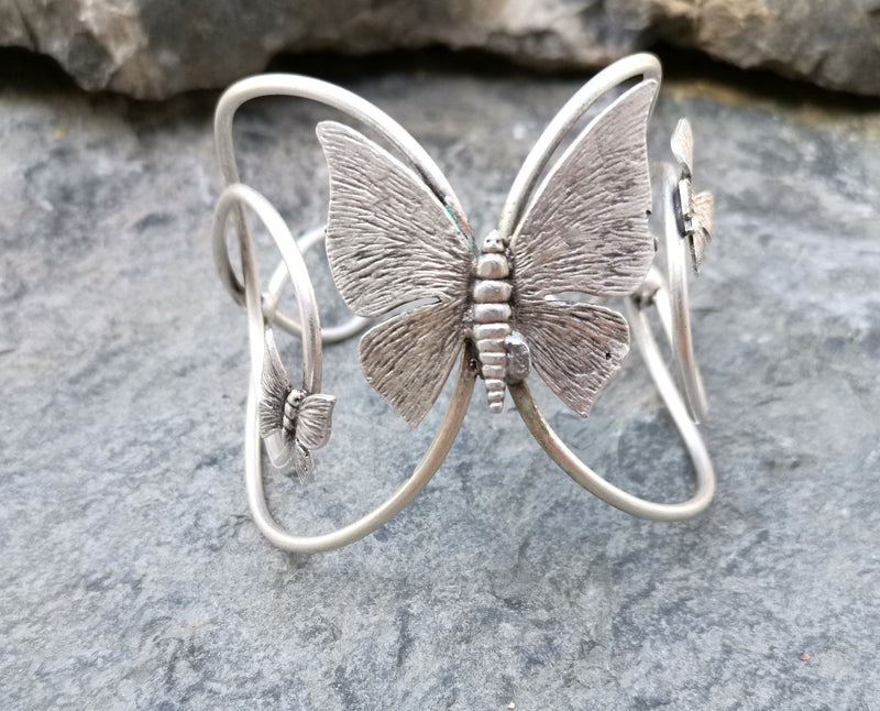 Butterflies Bracelet Antique Silver Plated Brass Adjustable SR259