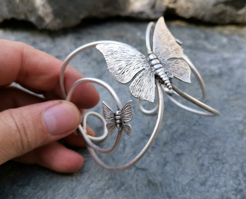 Butterflies Bracelet Antique Silver Plated Brass Adjustable SR259