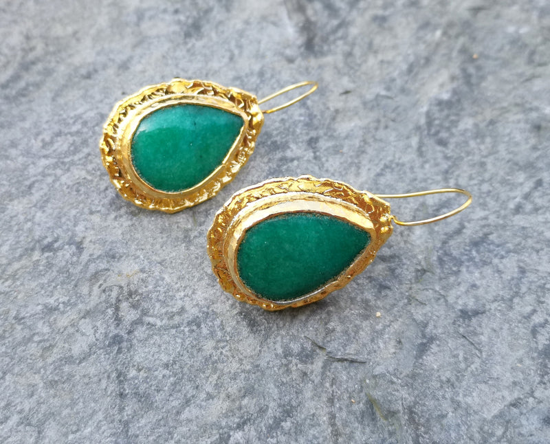 Earrings with Green Stones Gold Plated Brass  SR260