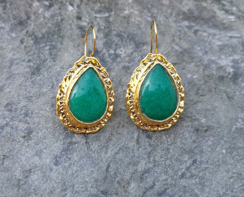 Earrings with Green Stones Gold Plated Brass  SR260