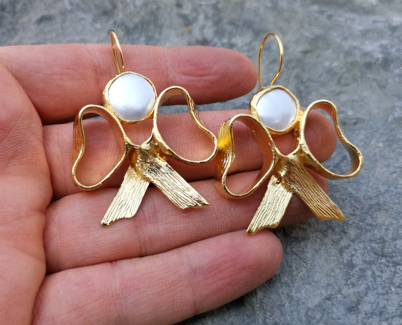 Earrings with Real Pearls Gold Plated Brass  SR262