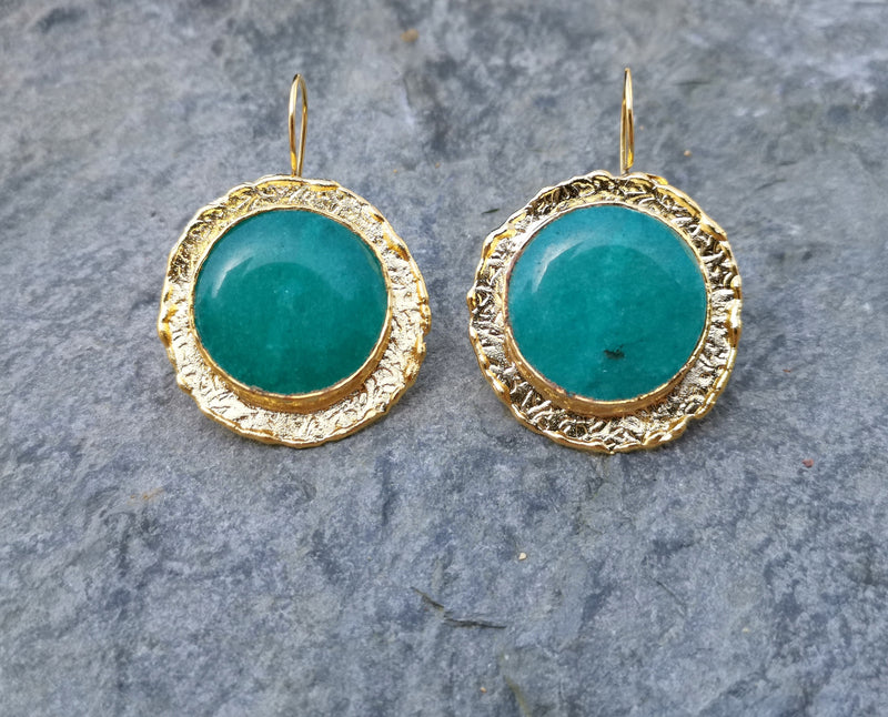 Earrings with Green Stones Gold Plated Brass SR264