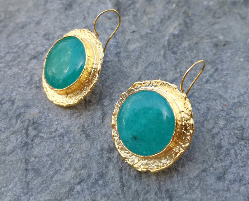 Earrings with Green Stones Gold Plated Brass SR264