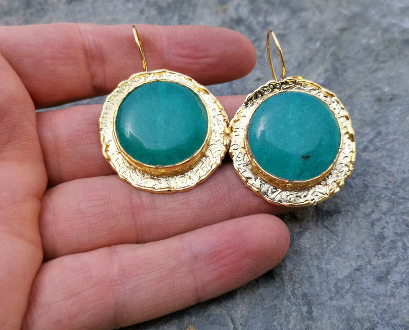 Earrings with Green Stones Gold Plated Brass SR264