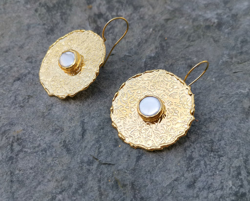 Earrings with Real Pearls Gold Plated Brass SR265