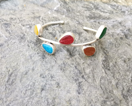 Bracelet with Colored Stones Antique Silver Plated Brass Adjustable SR270