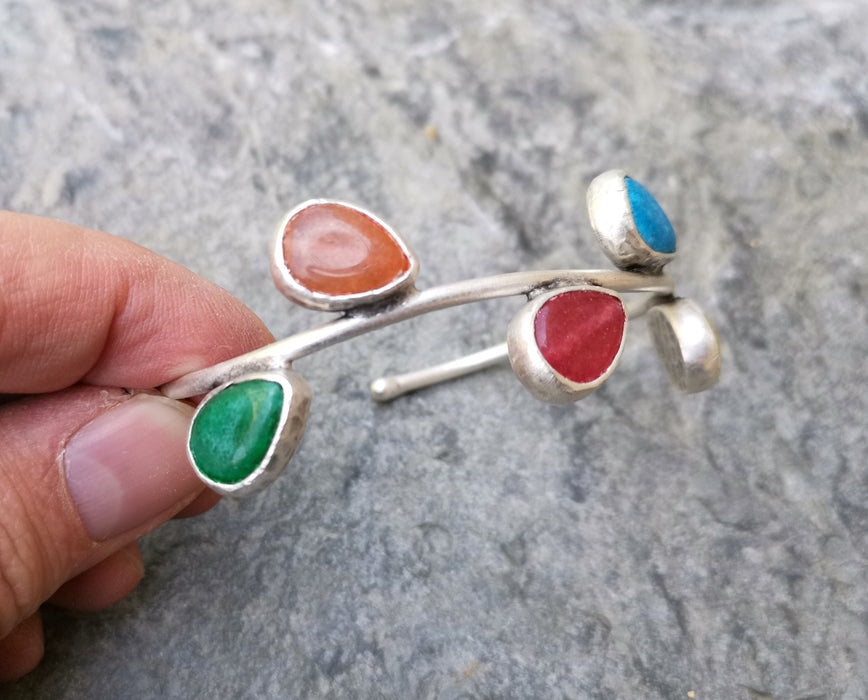 Bracelet with Colored Stones Antique Silver Plated Brass Adjustable SR270
