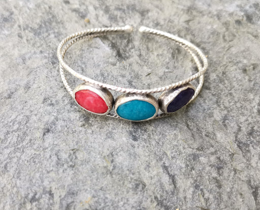 Bracelet with Colored Stones Antique Silver Plated Brass Adjustable SR271