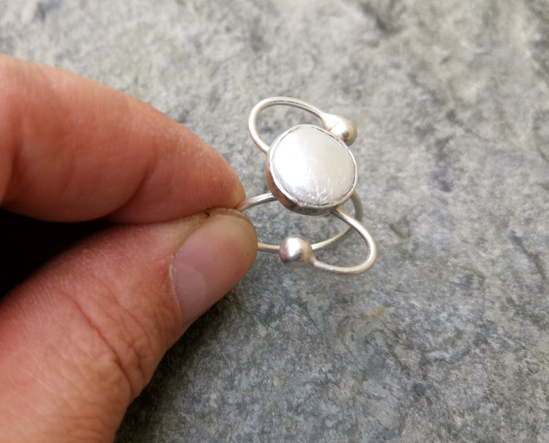 Ring with Real Pearl Antique Silver Plated Brass Adjustable SR273