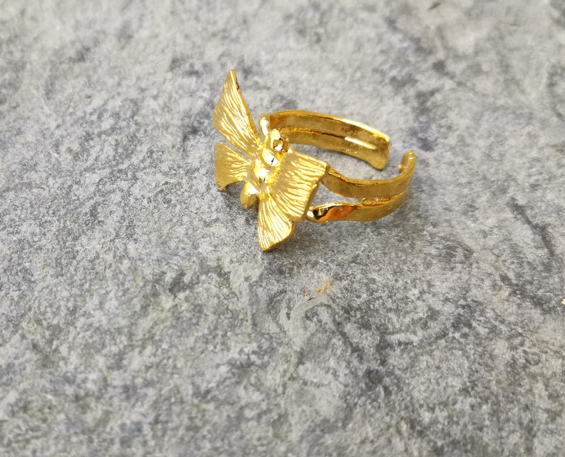 Butterfly Ring Gold Plated Brass Adjustable SR276