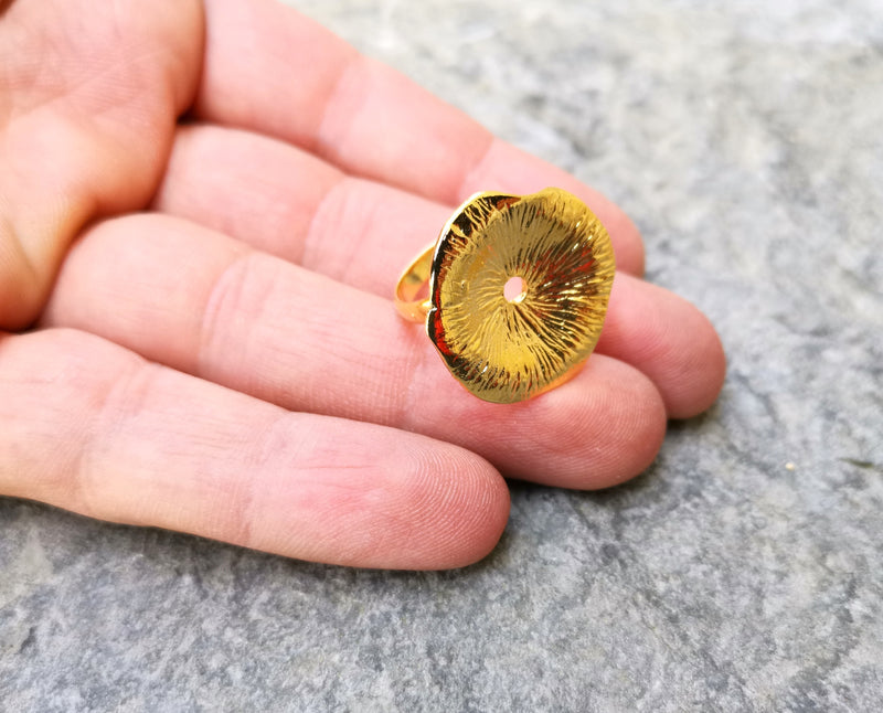Flower Ring Gold Plated Brass Adjustable SR277