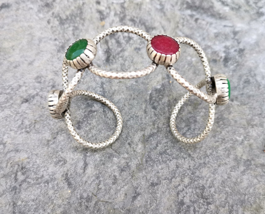 Bracelet with Colored Stones Antique Silver Plated Brass Adjustable SR284