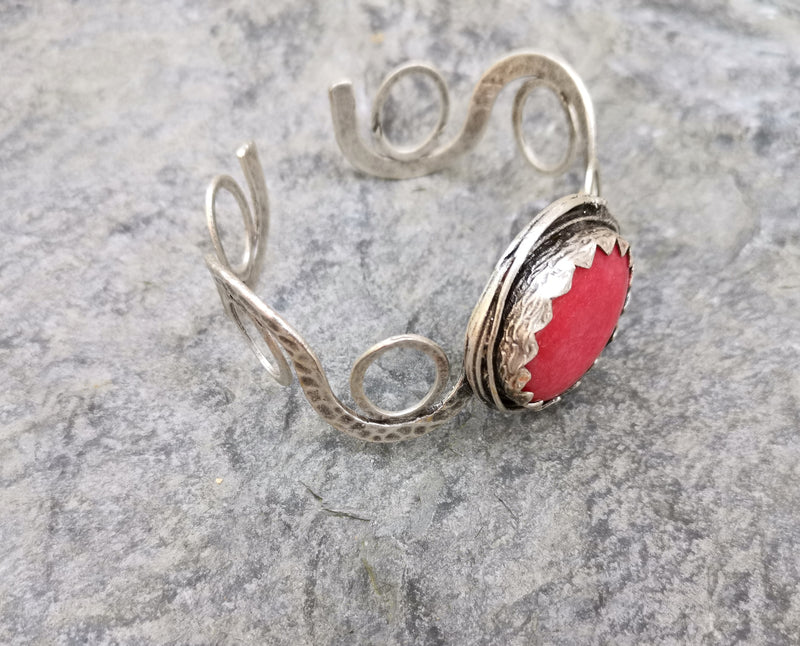 Bracelet with Pink Stone Antique Silver Plated Brass Adjustable SR285