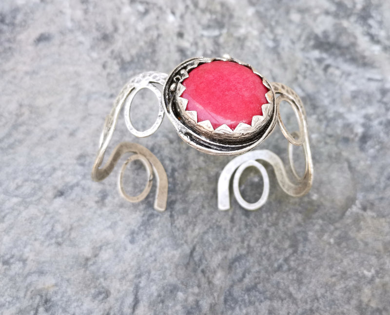 Bracelet with Pink Stone Antique Silver Plated Brass Adjustable SR285