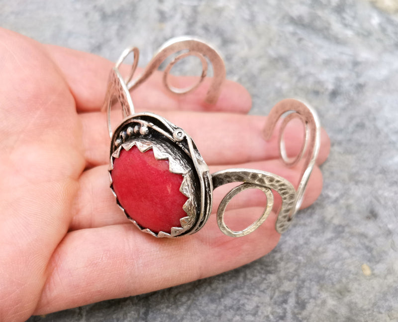 Bracelet with Pink Stone Antique Silver Plated Brass Adjustable SR285