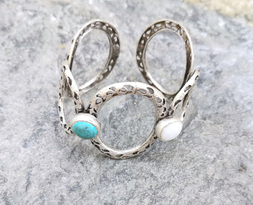 Bracelet with Turquoise and White Stone Antique Silver Plated Brass Adjustable SR286