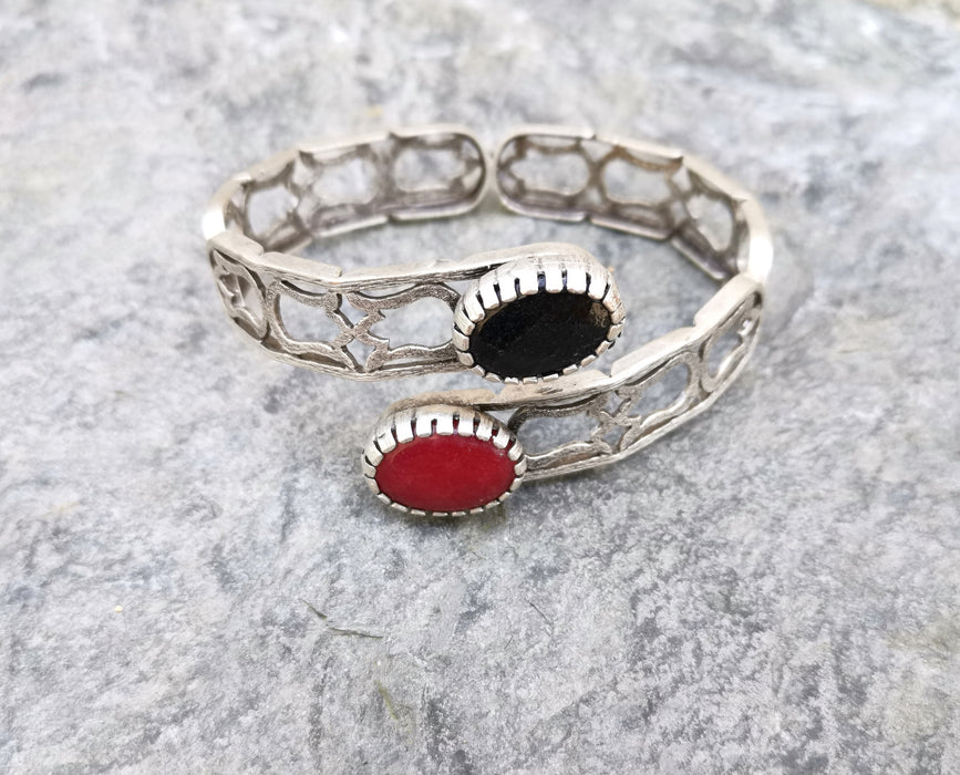 Bracelet with Colored Stones Silver Plated Brass Adjustable SR287