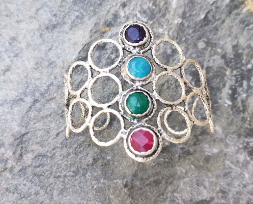 Bracelet with Colored Stones Antique Silver Plated Brass Adjustable SR291