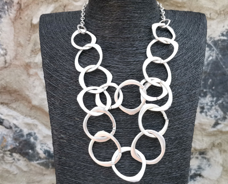 Hoops Necklace Antique Silver Plated Metal Adjustable SR360