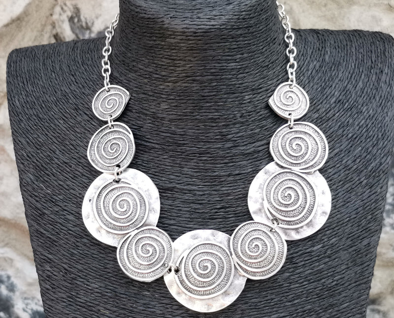 Spirals Necklace Antique Silver Plated Metal Adjustable SR361