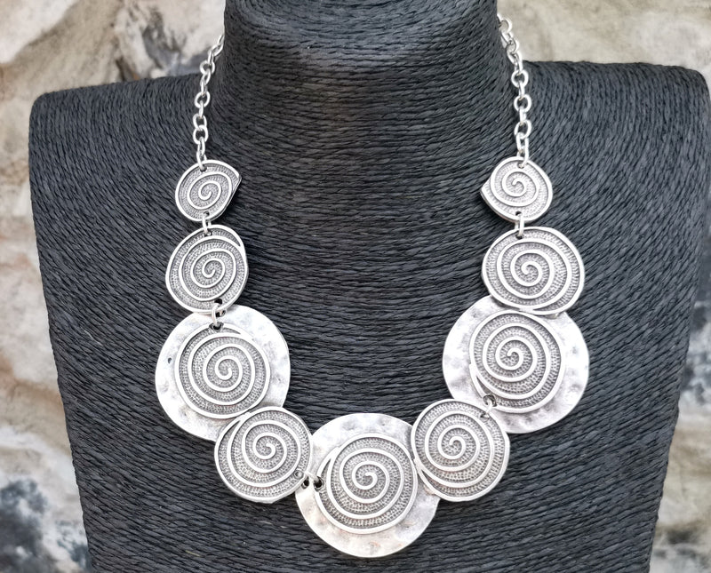 Spirals Necklace Antique Silver Plated Metal Adjustable SR361