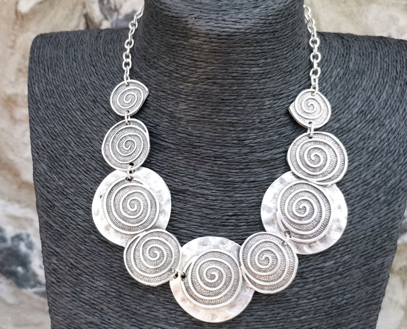 Spirals Necklace Antique Silver Plated Metal Adjustable SR361