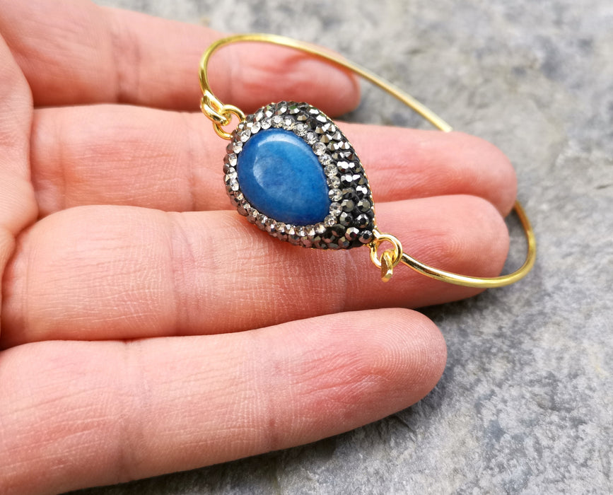 Wire Bracelet with Drop Blue Stone Gold Plated Brass SR364