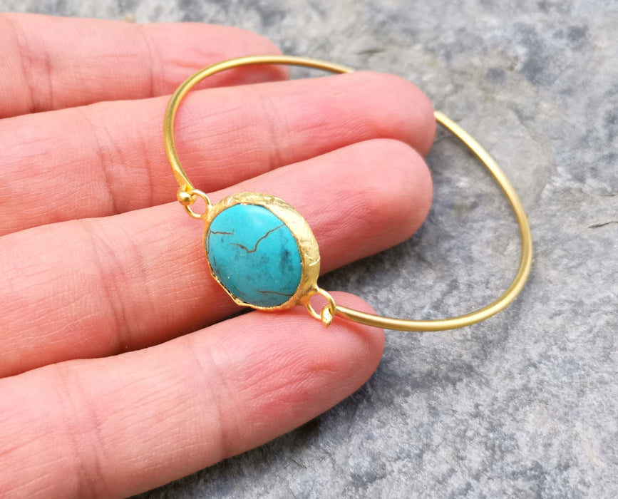 Wire Bracelet with Turquoise Stone Gold Plated Brass SR365