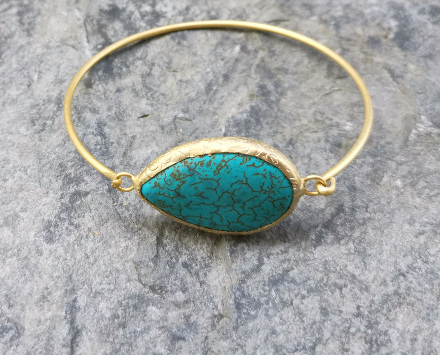 Wire Bracelet with Drop Turquoise Stone Gold Plated Brass SR366