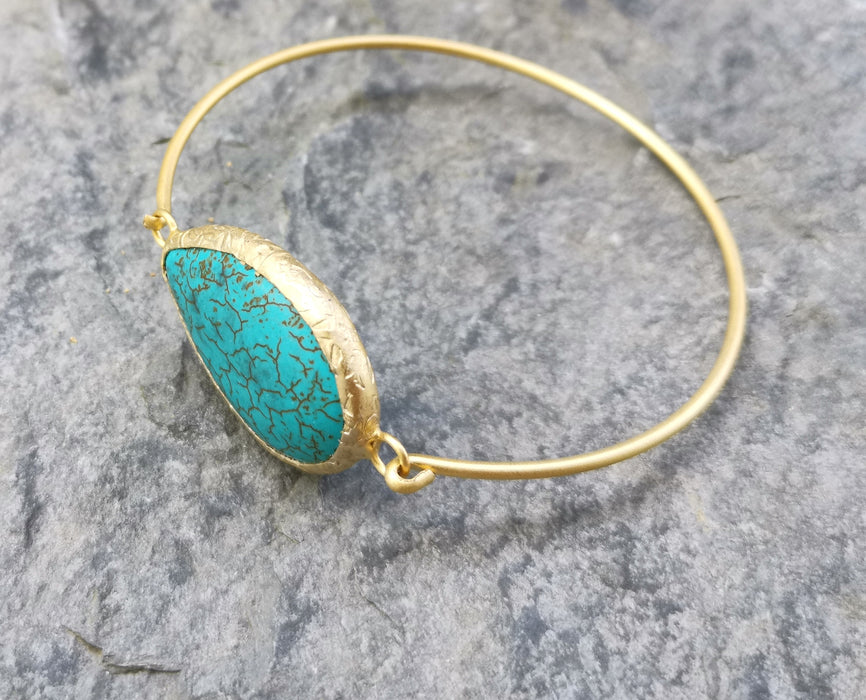 Wire Bracelet with Drop Turquoise Stone Gold Plated Brass SR366